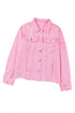 Lapel Distressed Raw Hem Buttons Denim Jacket